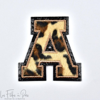 Ecusson lettres de l'alphabet léopard - Tons marrons - Thermocollant  - 1