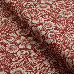Tissu jersey de coton motif fleurs baroques collection "Klass" - Terracotta et écru - Les Filles à Pois ® - Oeko-Tex ® Les Fille