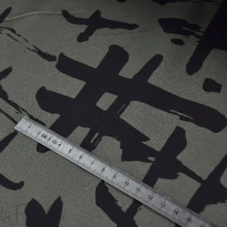 Coupon de tissu french terry motif hashtag "Random" - Vert kaki et noir - 180cm - Les Filles à Pois Les Filles à Pois - Design :