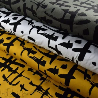 Coupon de tissu french terry motif hashtag "Random" - Vert kaki et noir - 180cm - Les Filles à Pois Les Filles à Pois - Design :