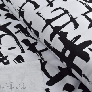 Tissu french terry motif hashtag collection "Random" - Blanc et noir - Les Filles à Pois ® - Oeko-Tex ® Les Filles à Pois - Desi