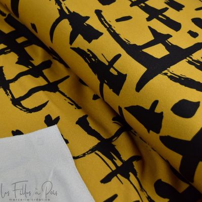Tissu french terry motif hashtag collection "Random" - Ocre et noir - Les Filles à Pois ® - Oeko-Tex ®