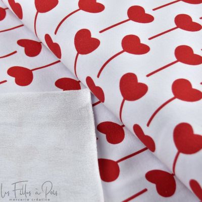 Tissu french terry motif coeurs sucettes collection "Coco" - Blanc et rouge - Les Filles à Pois ® - Oeko-Tex ®