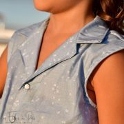Tissu popeline de coton motif fleurs collection "Alyssa" - Bleu jeans - Les Filles à Pois ® - Oeko-Tex ®