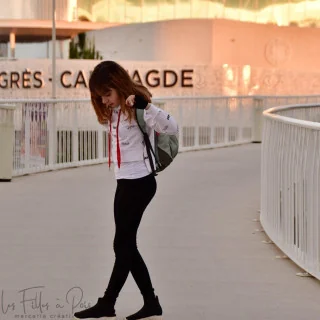 Coupon de tissu french terry motif disco collection "Vinyl" - Blanc et noir - 280cm - Les Filles à Pois Les Filles à Pois - Desi