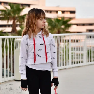 Coupon de tissu french terry motif disco collection "Vinyl" - Blanc et noir - 280cm - Les Filles à Pois Les Filles à Pois - Desi