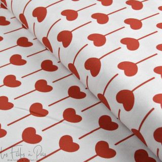 Tissu jersey motif coeurs sucettes collection "Coco" - Blanc, rouge et noir - Les Filles à Pois ® - Oeko-Tex ® Les Filles à Pois