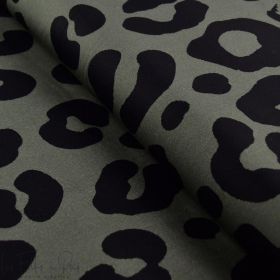 Tissu popeline de coton motif léopard collection "Angels" - Vert kaki et noir - Les Filles à Pois ® - Oeko-Tex ® Les Filles à Po