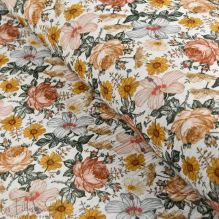 Tissu double gaze de coton fleurs vintage - Ecru, tons ocre, terracotta Autres marques - Tissus et mercerie - 1