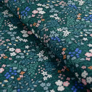 Tissu  rayonne motif fleur "Flora" - Tons verts - Oekotex - Cloud9   - 1