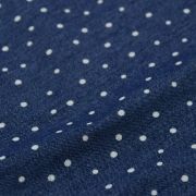 Tissu jeans stretch motif pois - Bleu