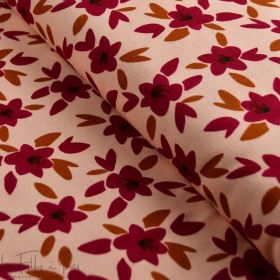 Tissu coton canvas motif fleuri "Nouméa" - Nude et fuchsia - Lise Tailor ® - Oekotex ® Lise Tailor - 1