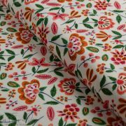 Tissu coton canvas motif fleuri "Olga" - Ecru et terracotta - Lise Tailor ® - Oekotex ®