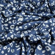 Tissu jeans stretch motif léopard - Bleu