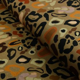 Tissu jersey motif léopard - Fond camel et Multicolore - Oekotex