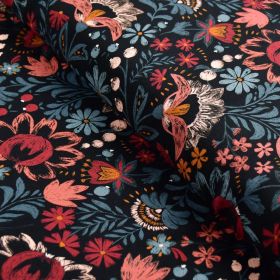 Tissu viscose motif fleuri "Matriochka" - Tons noirs et bleus - Lise Tailor ® - Ecovero ® Lise Tailor - 1