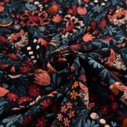 Tissu viscose motif fleuri "Matriochka" - Tons noirs et bleus - Lise Tailor ® - Ecovero ®