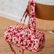 Tissu coton canvas motif fleuri "Nouméa" - Nude et fuchsia - Lise Tailor ® - Oekotex ®
