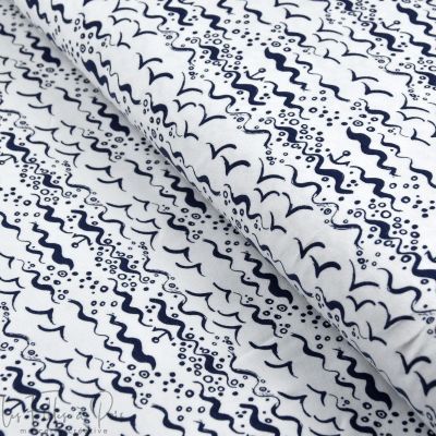 Tissu jersey coton motif vagues - Blanc et bleu - Oekotex ® - Stenzo Textiles ®
