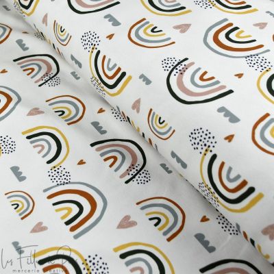 Tissu déperlant K-way motif Arc-en-ciel collection "Anna" - Blanc et multicolore - Les Filles à Pois ® - Oeko-Tex ®