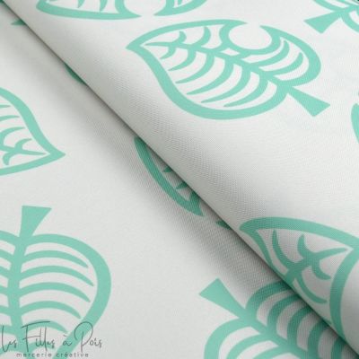 Tissu déperlant K-way motif feuilles collection "Tanuki" - Ecru et vert - Les Filles à Pois ® - Oeko-Tex ® Les Filles à Pois - D