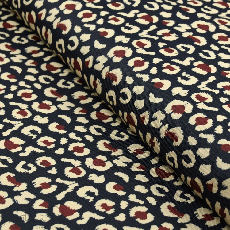 Tejido impermeable - tipo Kway - leopardo - "Klass" - rojo, beige y azul marino- Les Filles à Pois Les Filles à Pois - Design ® Tejido impermeable - tipo Kway - leopardo - "Klass" - rojo, beige y azul marino- Les Filles à Pois Les Filles à Pois - Design ®