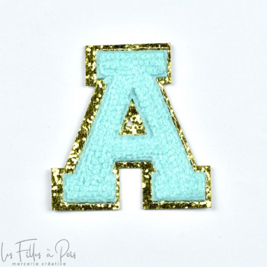 Ecusson lettres de l'alphabet en éponge - Bleu et doré - Thermocollant Autres marques - Tissus et mercerie - 1