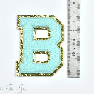 Ecusson lettres de l'alphabet en éponge - Bleu et doré - Thermocollant Tissus et mercerie créative – Nos sélections sans marque 