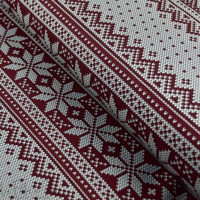 Tissu jersey de coton motif jacquard de noël collection "D&C" - Rouge et Ecru - Les Filles à Pois ® - Oeko-Tex ®