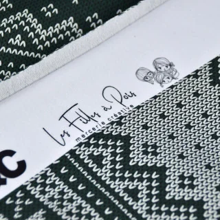 Coupon de tissu jersey de coton motif jacquard de noël "D&C" - Vert et Ecru - 240cm - Les Filles à Pois Les Filles à Pois - Desi