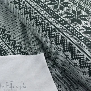 Coupon de tissu jersey de coton motif jacquard de noël "D&C" - Vert et Ecru - 240cm - Les Filles à Pois Les Filles à Pois - Desi