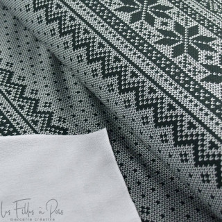 Tissu jersey de coton motif jacquard de noël collection "D&C" - Vert et Ecru - Les Filles à Pois ® - Oeko-Tex ® Les Filles à Poi