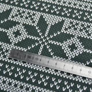 Coupon de tissu jersey de coton motif jacquard de noël "D&C" - Vert et Ecru - 240cm - Les Filles à Pois Les Filles à Pois - Desi