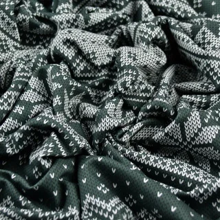 Coupon de tissu jersey de coton motif jacquard de noël "D&C" - Vert et Ecru - 240cm - Les Filles à Pois Les Filles à Pois - Desi