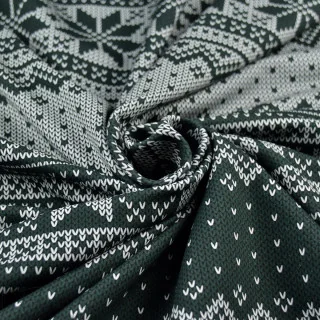 Coupon de tissu jersey de coton motif jacquard de noël "D&C" - Vert et Ecru - 240cm - Les Filles à Pois Les Filles à Pois - Desi
