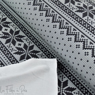 Tissu french terry motif jacquard de noël collection "D&C" - Noir, Gris et écru - Les Filles à Pois ® - Oeko-Tex ® Les Filles à 