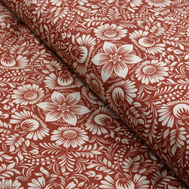 Tissu déperlant K-way motif fleurs baroques collection "Klass" - terracoté et écru - Les Filles à Pois ® - Oeko-Tex ® Les Filles