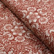 Tissu déperlant K-way motif fleurs baroques collection "Klass" - terracoté et écru - Les Filles à Pois ® - Oeko-Tex ®