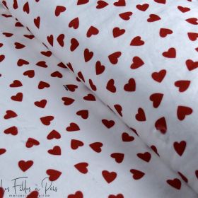 Tissu minky motif coeur collection "Coco" - Blanc, rouge et noir - Les Filles à Pois ® - Oeko-Tex ®