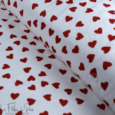 Tissu minky motif coeur collection "Coco" - Blanc, rouge et noir - Les Filles à Pois ® - Oeko-Tex ® Les Filles à Pois - Design ®