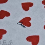 Tissu minky motif coeur collection "Coco" - Blanc, rouge et noir - Les Filles à Pois ® - Oeko-Tex ®