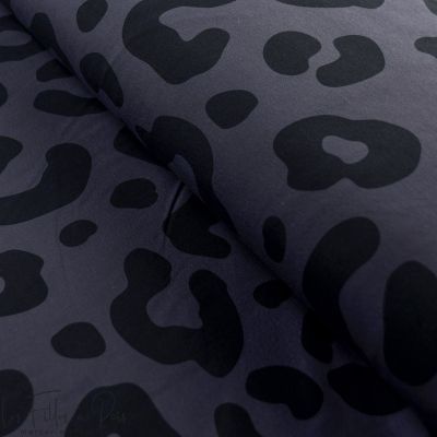 Tissu french terry motif léopard collection "Angels" - Bleu gris et noir - Les Filles à Pois ® - Oeko-Tex ® Les Filles à Pois - 