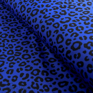 Tissu french terry motif léopard collection "Contrastes" - Bleu cobalt et noir - Les Filles à Pois ® - Oeko-Tex ® Les Filles à P