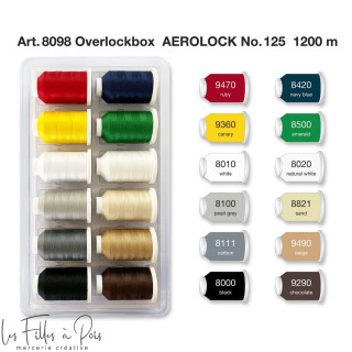 Assortiment de 12 Cônes de fil Aerolock n°125 pour surjeteuse multicolores - Madeira ® - 1200m Madeira ® - Fils à broder, à coud