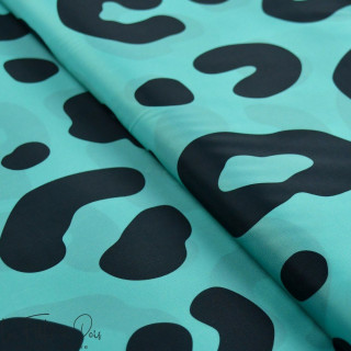 Tissu déperlant K-way motif léopard collection "Angels" - Vert menthe et noir - Les Filles à Pois ® - Oeko-Tex ® Les Filles à Po