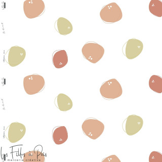 Tissu french terry motif Abstrait collection "Anna" By Amanda - Blanc et tons orangés - Les Filles à Pois ® - Oeko-Tex ® Les Fil