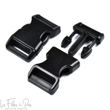 Fermeture rapide avec sécurité en plastique noir - 20mm - Lot de 2  - 1