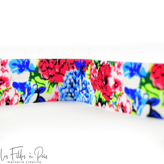 Elastique motif fleur - Blanc, bleu et rose - 40mm Autres marques - Tissus et mercerie - 3