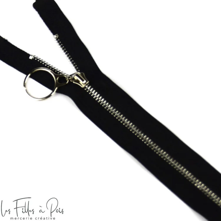Fermeture éclair Métal Séparable 8mm - Double Curseur, 75 Cm De Long, Couleur Noir