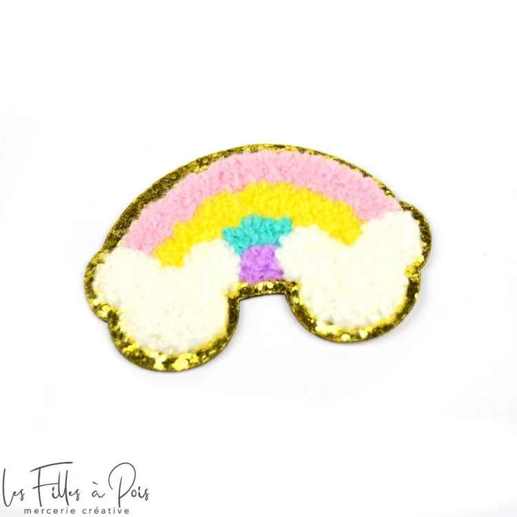 Écusson Arc-en-ciel en éponge - Multicolore / rose - Thermocollant Tissus et mercerie créative – Nos sélections sans marque - 1
